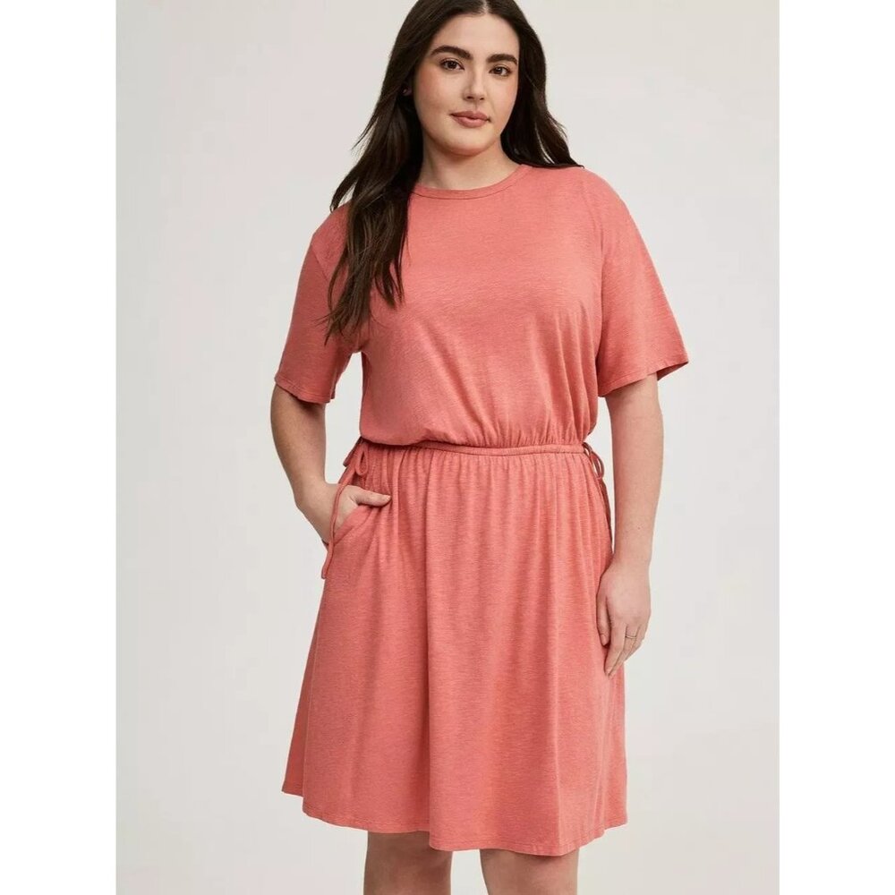 Torrid Skater Mini Dress Faded Rose Knit Pockets Short Sleeve Plus Sz 0 (XL)